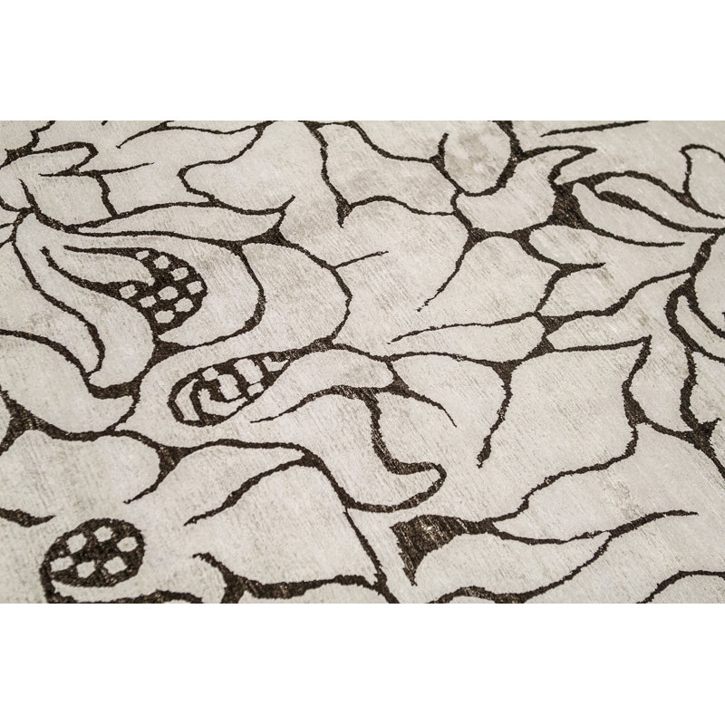 Hand-Knotted High-Quality White and Brown Area Rug