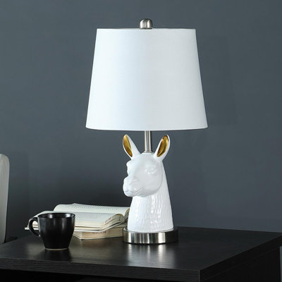 White Llama Bust Resin Table Lamp