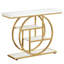 Console industrielle de 41,3 po, canapé d'entrée à 5 niveaux avec base circulaire, table d'appoint étroite moderne avec rangement pour le salon, le couloir, le vestibule, le fini blanc et or