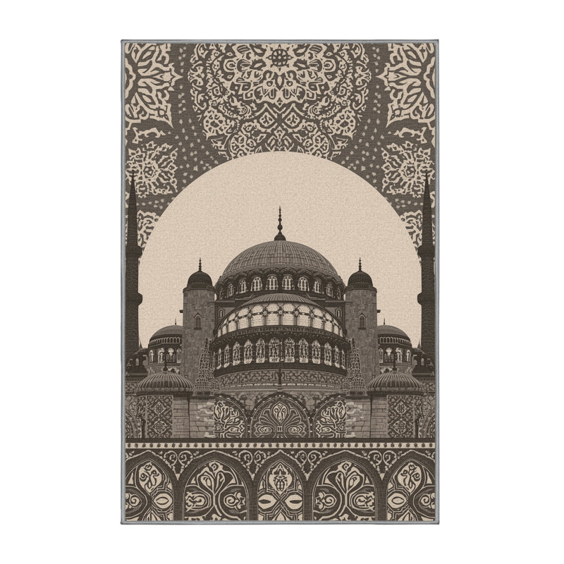 Soft Plush Garrett Istanbul Hagia Sophia Global Inspired Oriental Area Rug in Gray – Gray Binding, 2x3