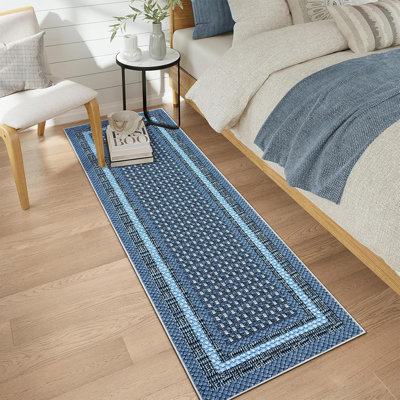 2x6 Kitchen Runner Rug – Non-Slip Modern Border, Soft Low Pile Carpet for Hallways, Entryways, Bathrooms, Laundry (Black/Grey)