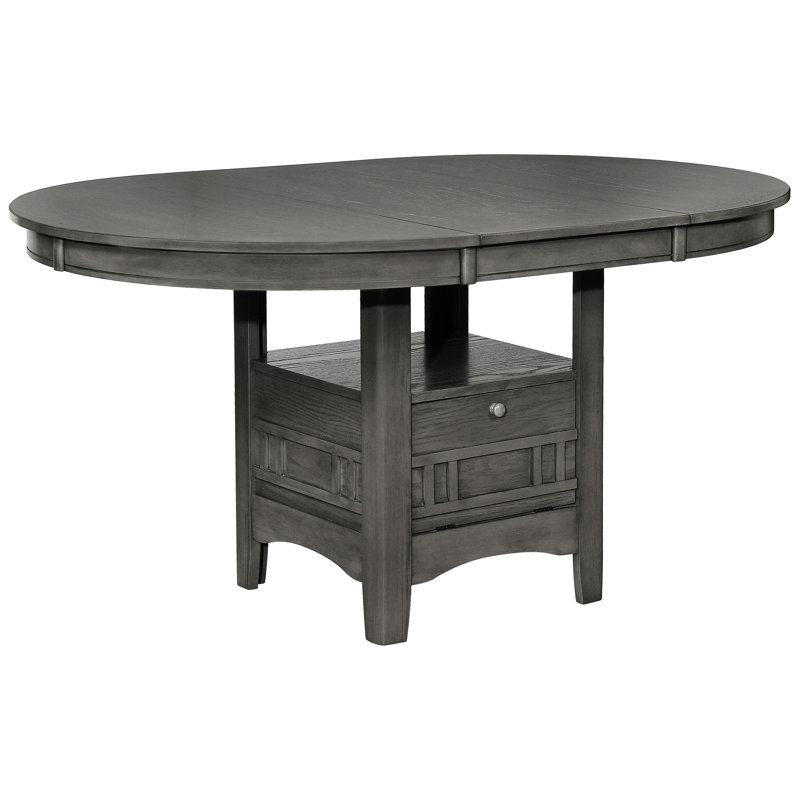 Table ovale gris moyen avec rangement intégré et rallonge, 42,47 po de longueur, 42 po de largeur, 4 places assises avec rangement, 30,5 po de hauteur, salon