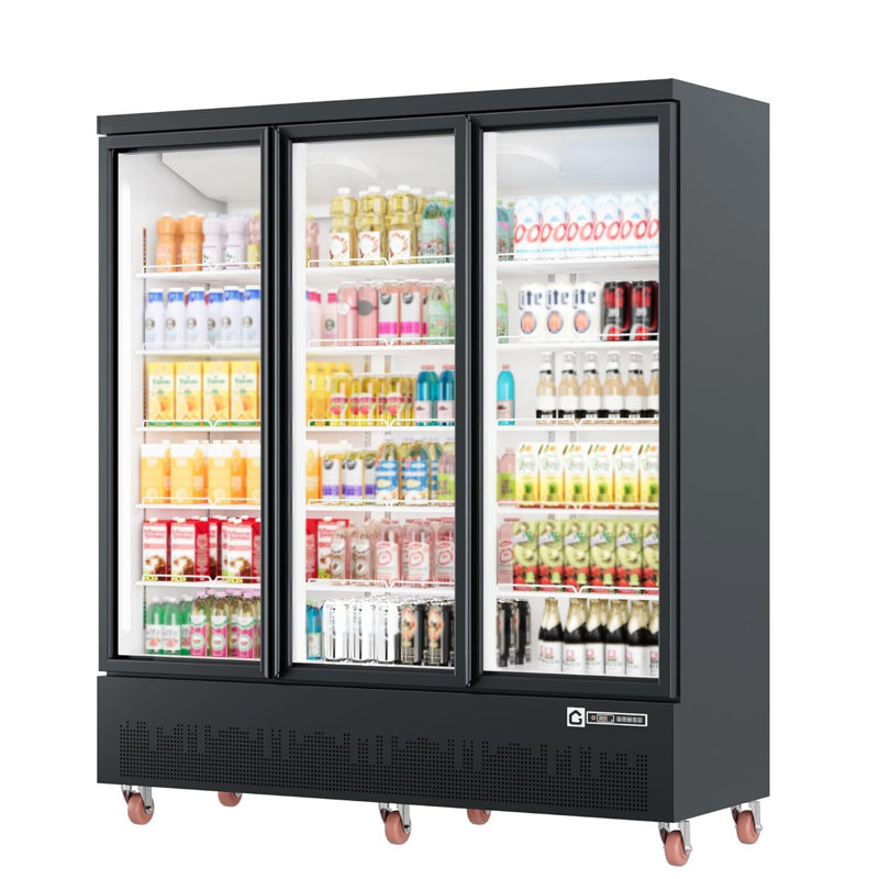 Commercial Display Refrigerator with Glass Door, LED Lighting & Advertising Panel, Mobile Beverage Cooler with Adjustable Shelves, 34-38°F Upright Merchandiser for Store, Bar, Office