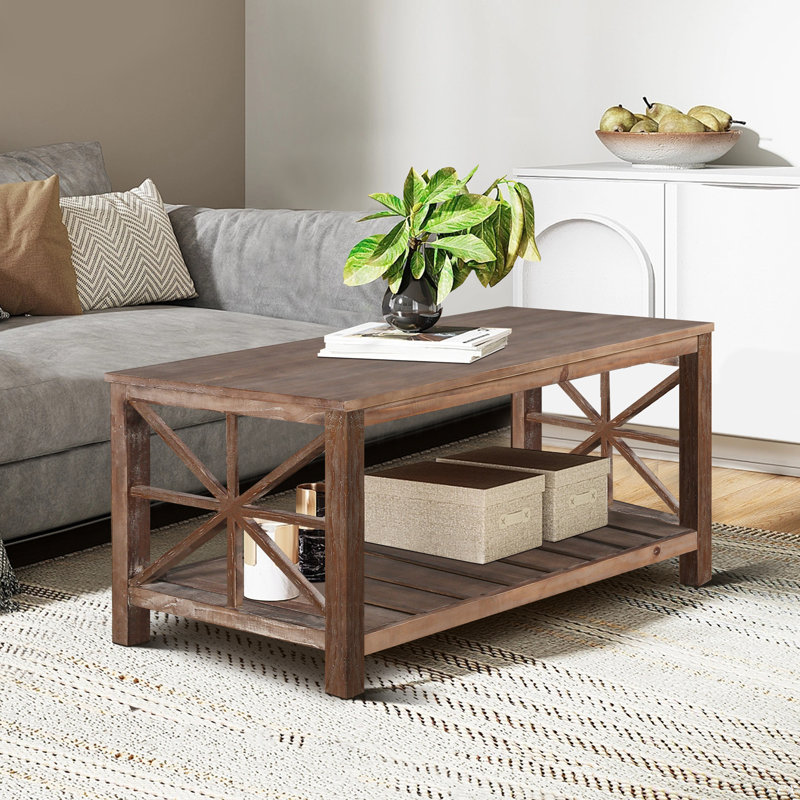 Table basse fabriquée à la main devant le canapé ou la causeuse, Brun antique, H 19,68 po x L 47,24 po x l 23,62 po