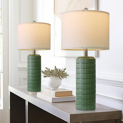 27.5" Farmhouse Ceramic Table Lamps Set of 2 - Vintage Bedside Lamps for Bedroom Night Stands & Living Room End Tables