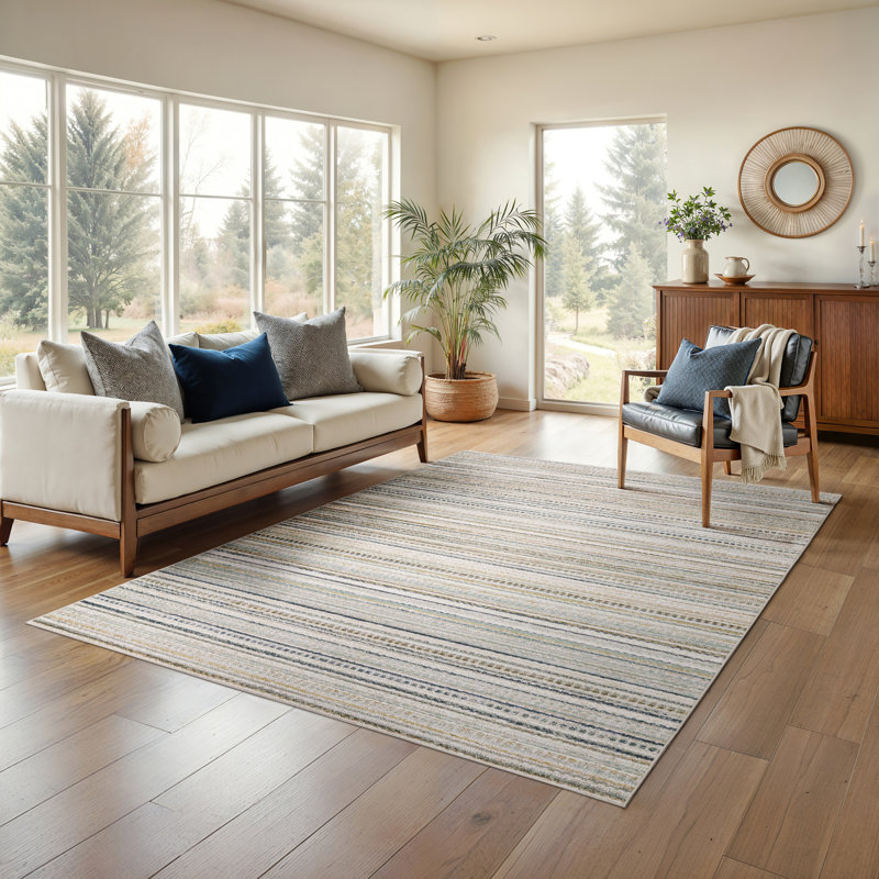 Goulart Textural Geometric Striped Beige/ Multi Area Rug, Rectangle 9'10" x 13'1"