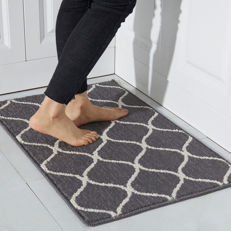 Striped Water Resistant Non-Skid Kitchen Mat, Rectangle 50.8cm x 81.3cm, Grey