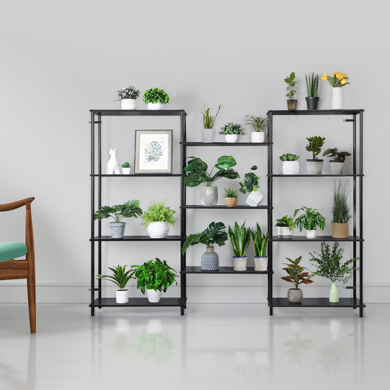Three Rows Bookcase-4 Shelves-Black, Noir