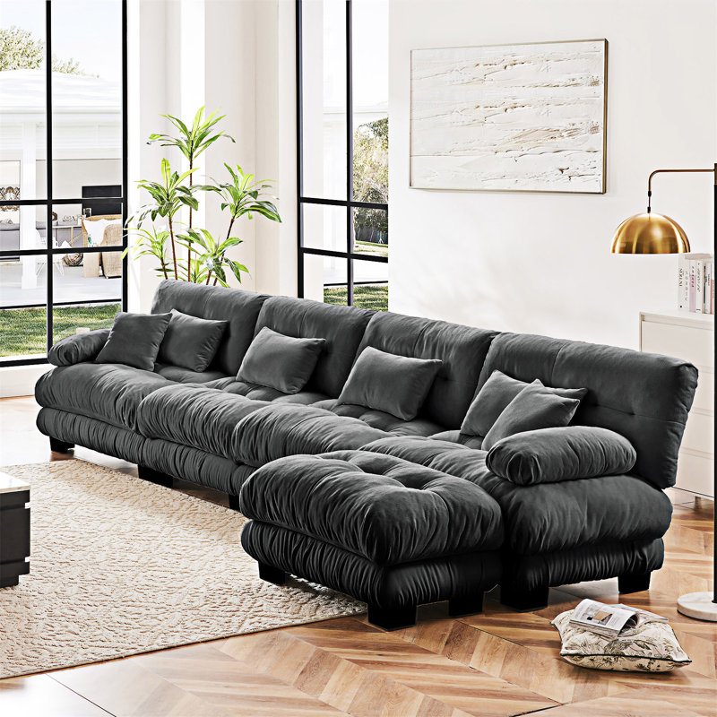 Modular Sectional Sofa Couch With Convertible Ottoman