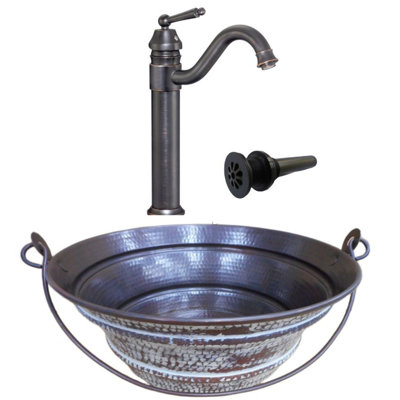 Lavabo vasque rond en cuivre de 15 po avec lavabo de salle de bain encastré blanc 13 po