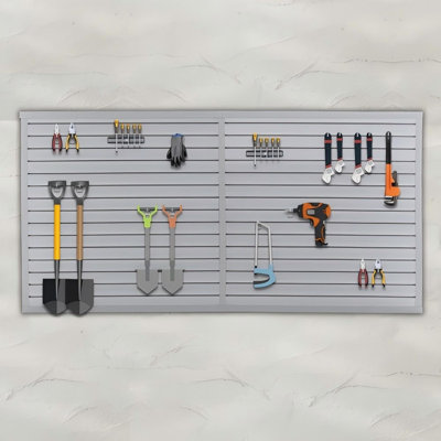 Heavy Duty PVC Slatwall Garage Organizer, 8ft x 4ft Industrial Strength Wall Mounted Tool Rack System with 10 Panels, Charcoal Dark Grey
