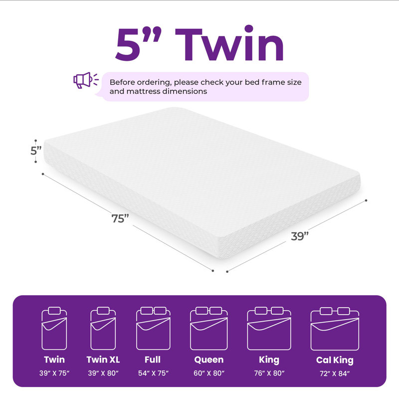 5" Medium Memory Foam Mattress, Twin