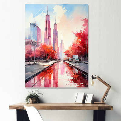 Rose et bleu gratte-ciel New York City III - gratte-ciel, art mural