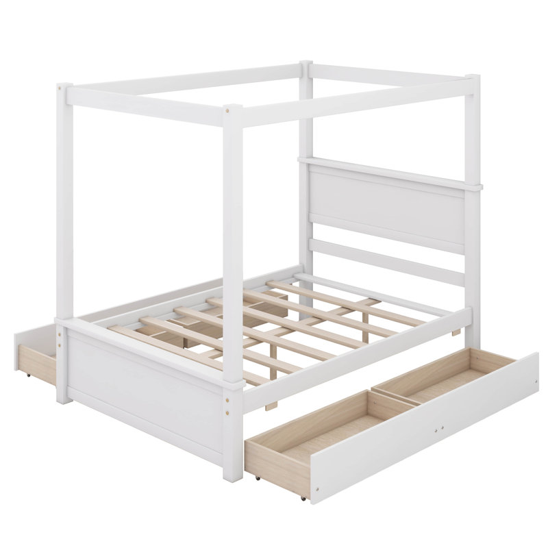 Adwoa Wood Canopy Bed with four Drawers, Brushed White