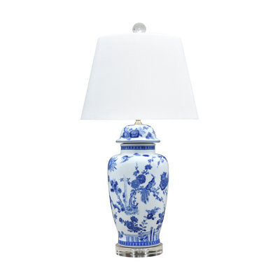 B/W PORCELAIN GOLDEN BIRDS TEMPLE JAR LAMP