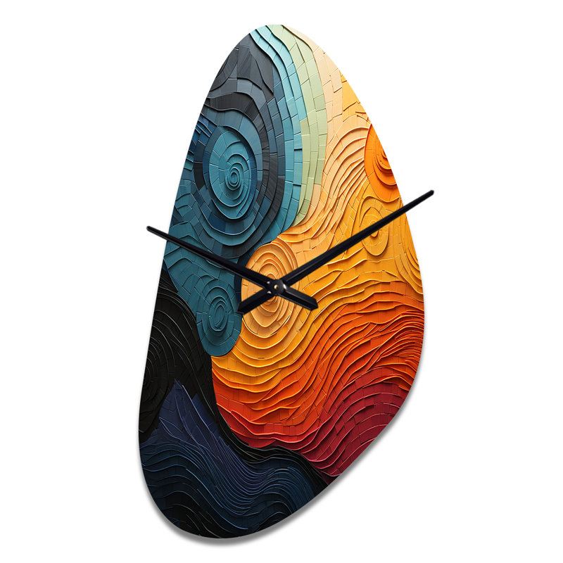 «Teal Orange» Op Art Rhythmic Illusion II - horloge asymétrique en métal, horloge murale, Grand