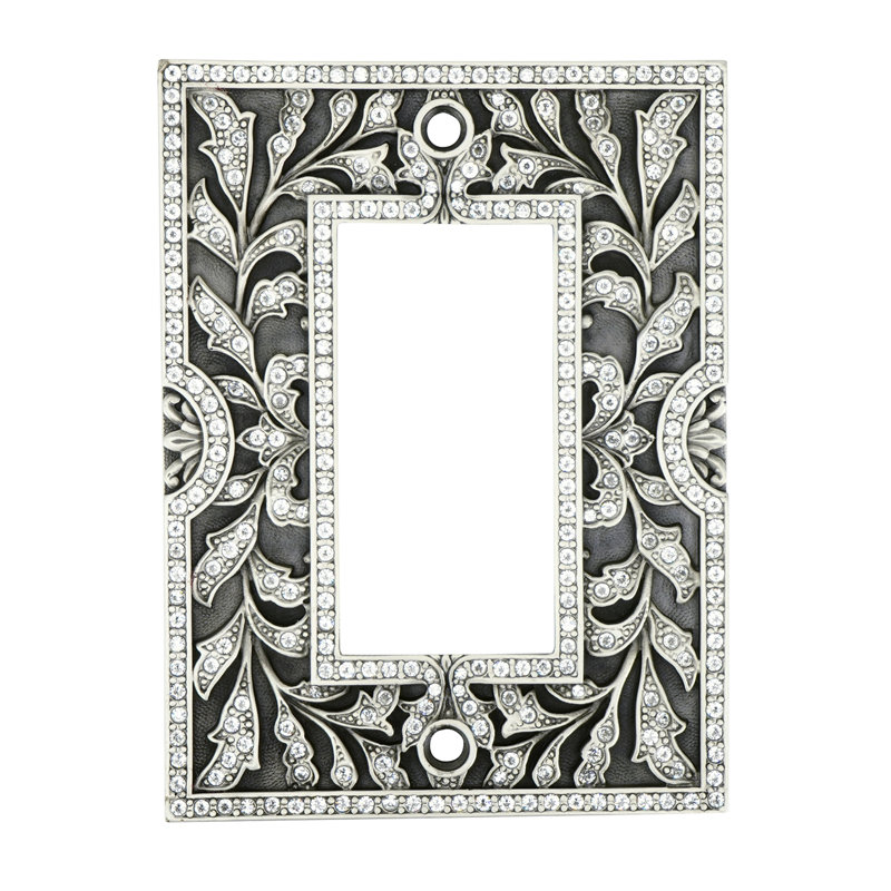 SINGLE GFI; NO DECORATIVE TOP/BOTTOM; CLEAR DECORATED WITH SWAROVSKI CRYSTALS; IN MATTE SILVER