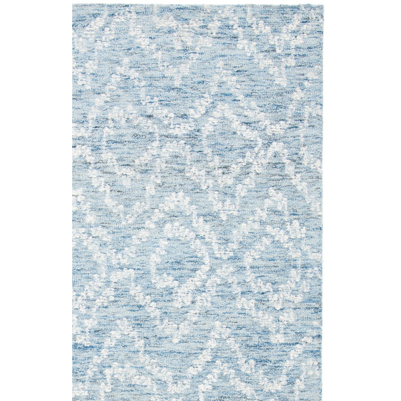 Metro Hand Tufted Wool/Cotton Ikat Rug in Blue/Ivory, Runner 2'3" x 8'