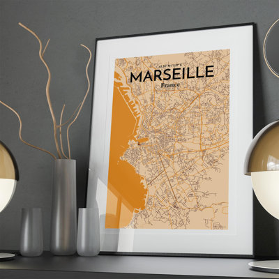 Marseille City Map In Vintage - No Frame Print