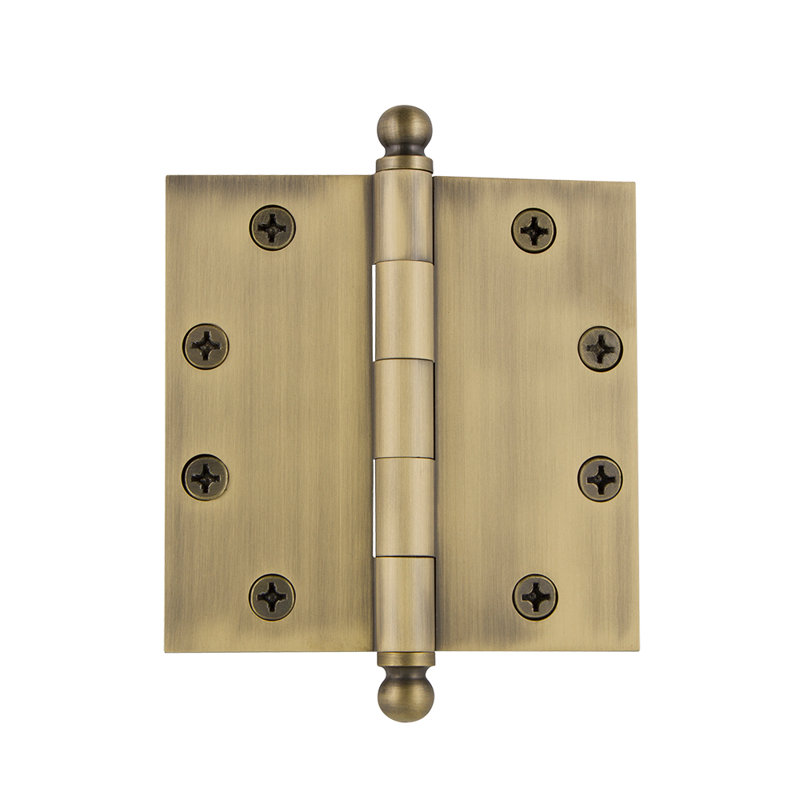 4.5'' x 4.5'' Brass Butt Bearing Hinge, Vintage Brass