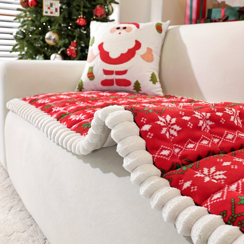 Housse pour canapé en velours côtelé Christmas, H 1,18 po x l 70 po x P 30 po, Mélange de polyester rouge