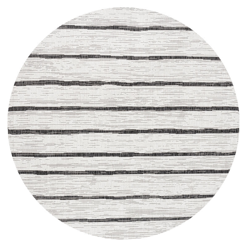 Sieghard Berber Stripe Ivory/Black Indoor/Outdoor Rug, Round 7'9"