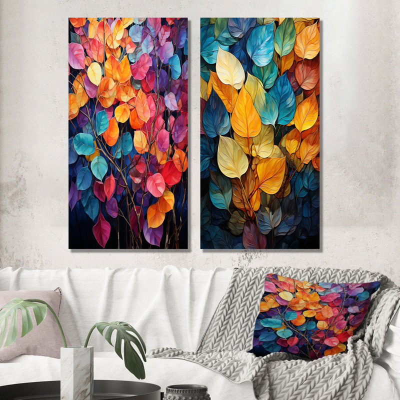«Magical Colorful Leaves - Leaves», ensemble de 2 reproductions d'art sur toile, Toile tendue, H 28 po x l 25 po