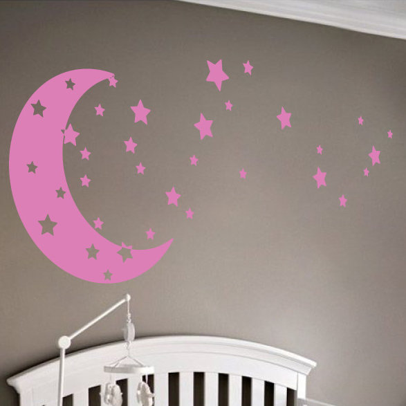 Adhésif décoratif lune et étoiles, Gomme à bulles, H 30 po x l 65 po x P 0,01 po