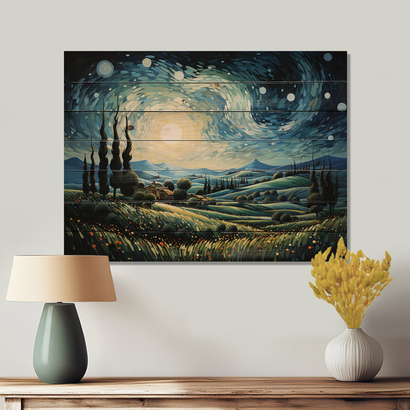 Vangogh, le cyprès se balançant I sur bois, H 30 po x l 40 po x P 0,78 po