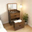 Coiffeuse 3 en 1 avec miroir à DEL et tabouret de rangement, coiffeuse en noyer compacte pour la chambre à coucher