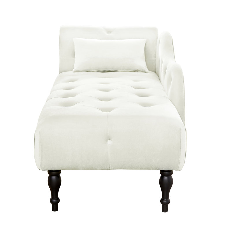 Méridienne en velours blanc avec coussin gracieux, boutons, garniture cloutée et pieds en bois massif - respire l'élégance et la garniture fascinante du salon, les boutons transforment votre espace