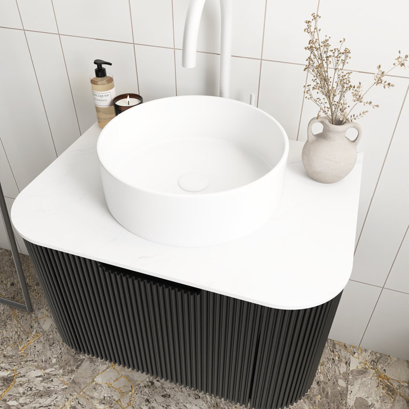 Meuble-lavabo mural avec plateau et tiroir, Noir, Blanc, 24"