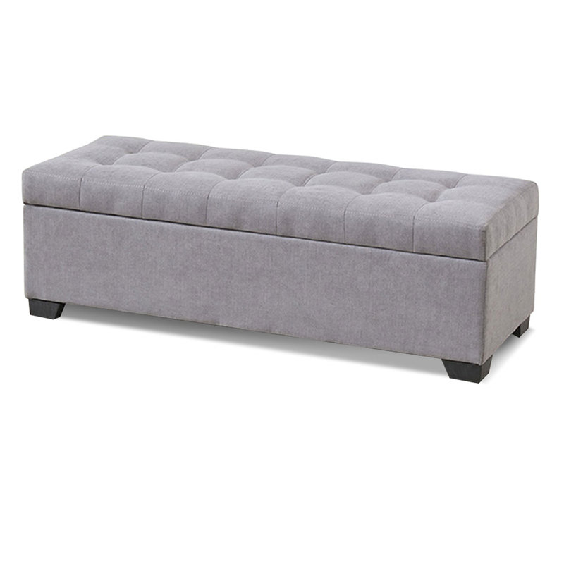 Long banc de rangement en tissu gris, Gris