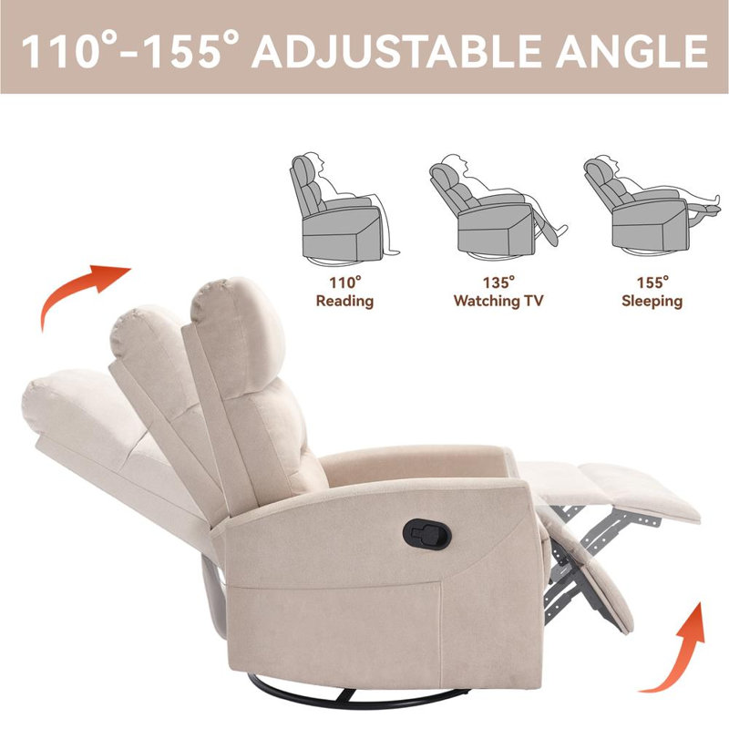 Modern Rocking Swivel Recliner, Beige