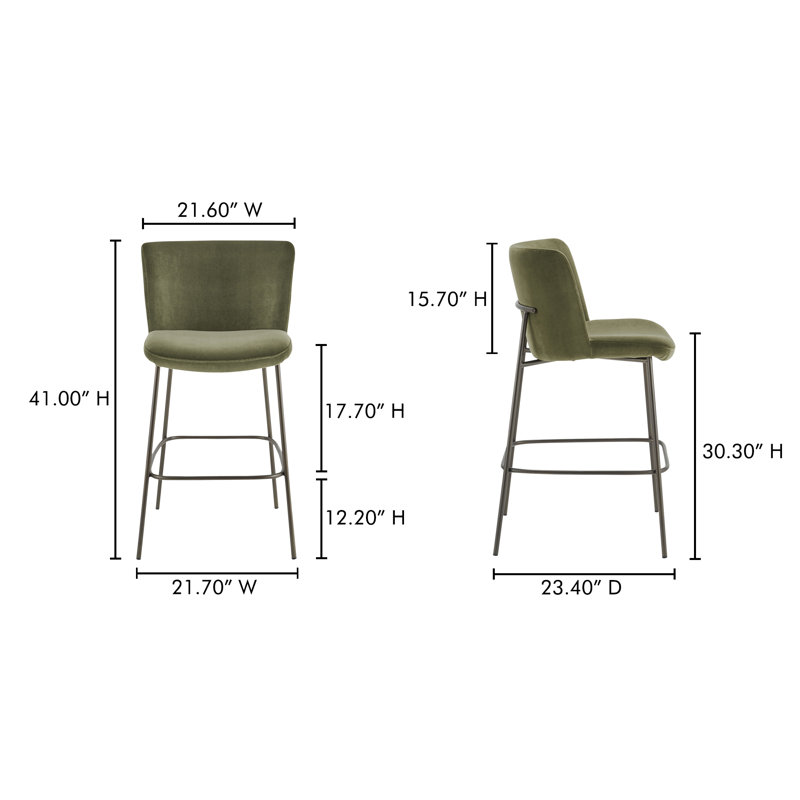 Early Upholstered Stool, Bar Stool (30.3" Seat Height), Green Velvet