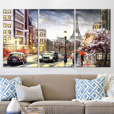 Impression sur toile: Tour Eiffel, reproduction de peinture, scène de rue Paris, toile tendue 3P