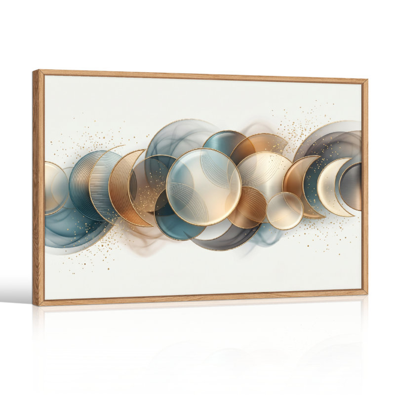 Ensemble de 1 tableau abstrait à cercles sur toile, 32"H x 48"W, Natural