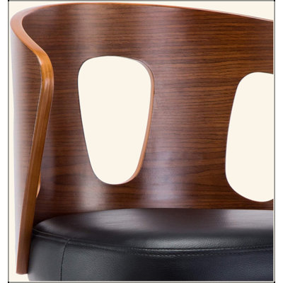 Faux Leather Mid-Century Modern Swivel Barstool With Decorative Back 26-Inch Seat Height