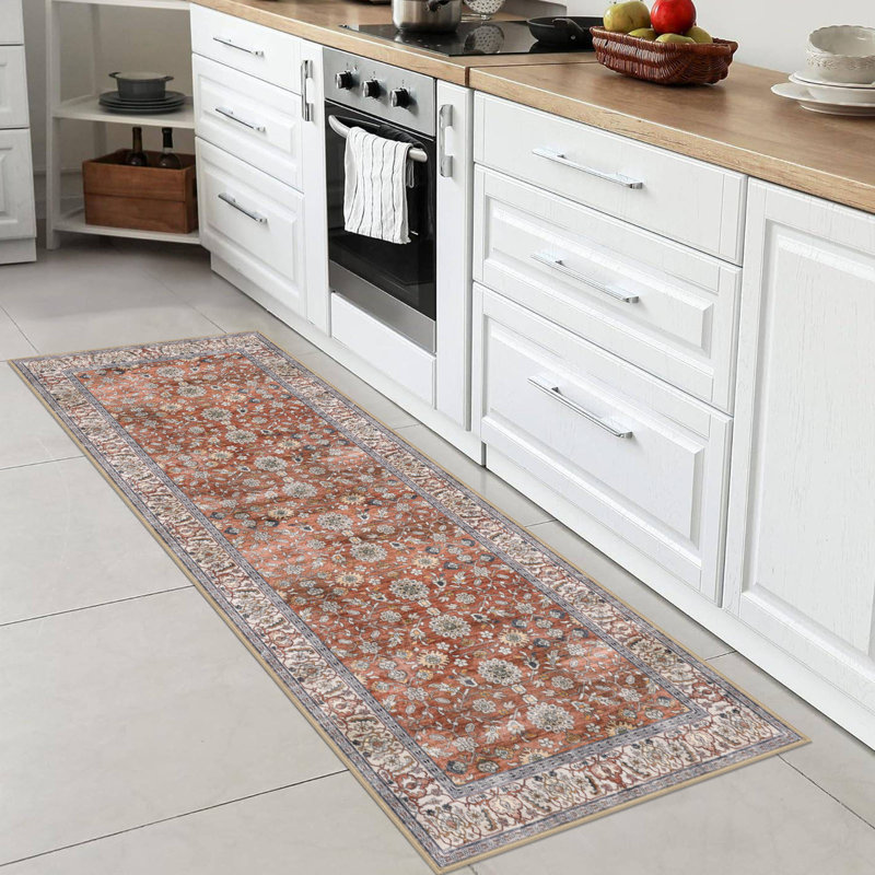 Area Rug Machine Washable Rug Oriental Indoor Rugs with Non-Slip Backing, Runner 2' x 6', Red/Clay