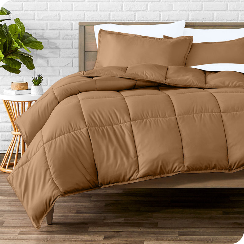 Ensemble d'édredon ultra-doux toutes saisons, Édredon pour lit simple + 1 taie décorative stan, Caramel