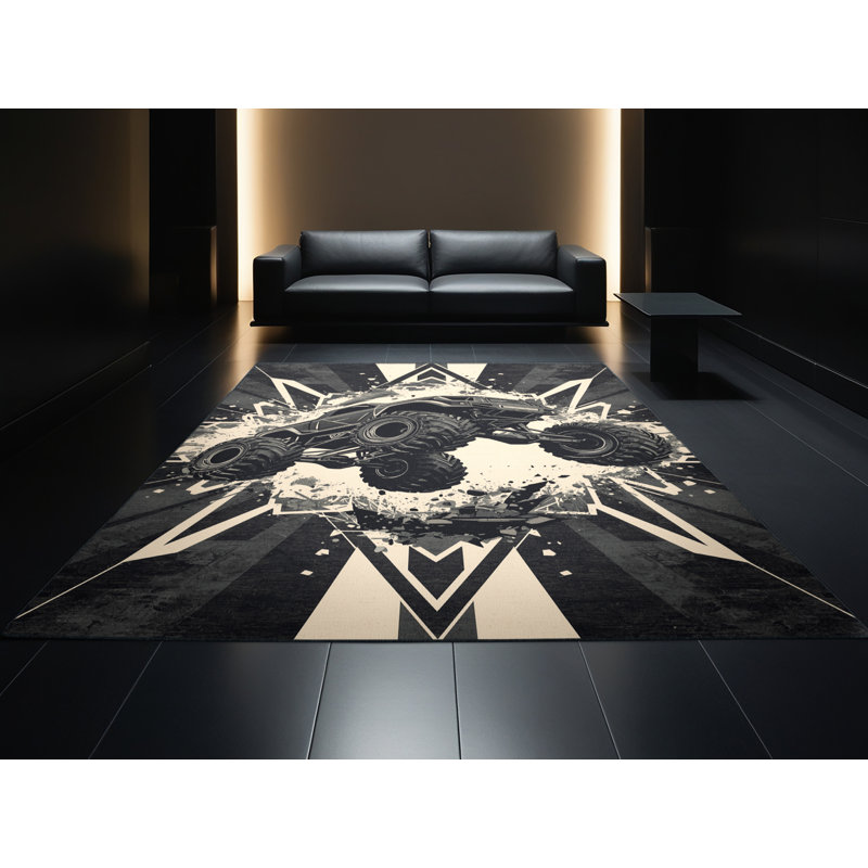 Tapis gris moelleux et éclectique à motif géométrique doux et moelleux à motif de sauts de camion Ellman, 3 X 5