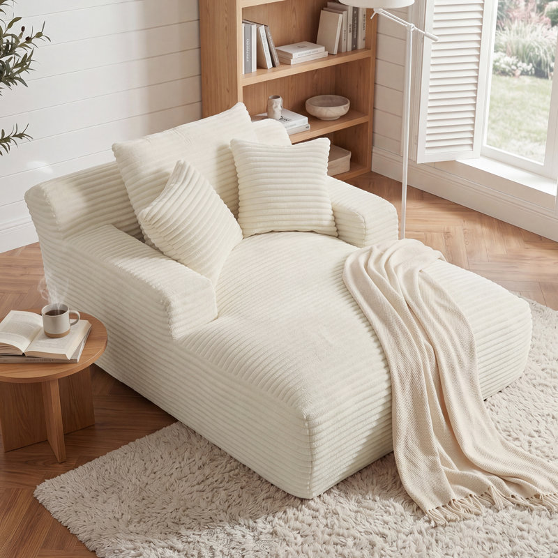 Latitude Run® No Assembly Required 64''D Corduroy Indoor Chaise Lounge Chair Upholstered Modern Glauser Oversized Compression Sleeper Sofa In A Box