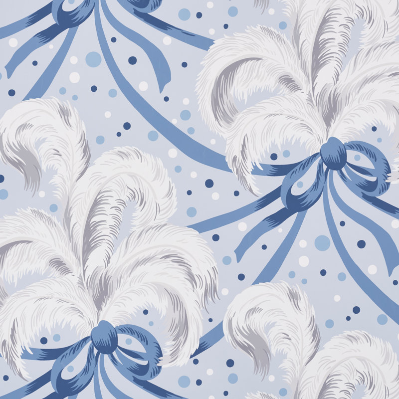 Plumes Et Rubans Wallpaper, Blue