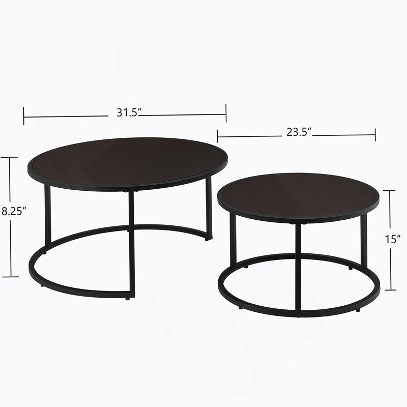 Ensemble de 2 tables basses modernes en similicuir avec base en métal doré, table d'appoint pour salon, Marron foncé, Noir
