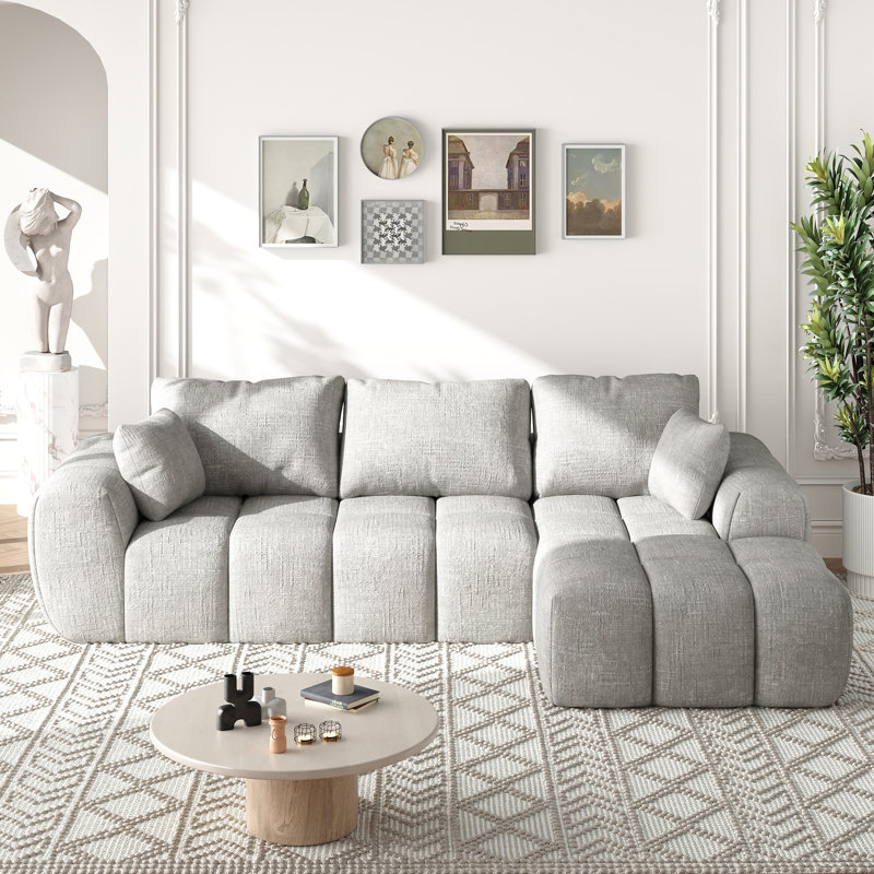 Canapé modulaire en forme de L à compression de 2 pièces Boneless de 101 po sans assemblage requis, Chenille gris pâle