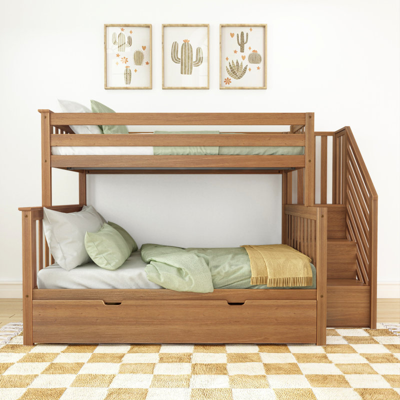 Juliann Kids Twin Over Full Bunk Bed with Trundle, Natural