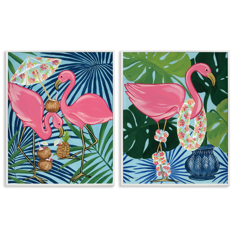  «Happy Hour flamants roses», ensemble de 2 giclées d'art par Yvette St. Amant, H 20 po x l 16 po
