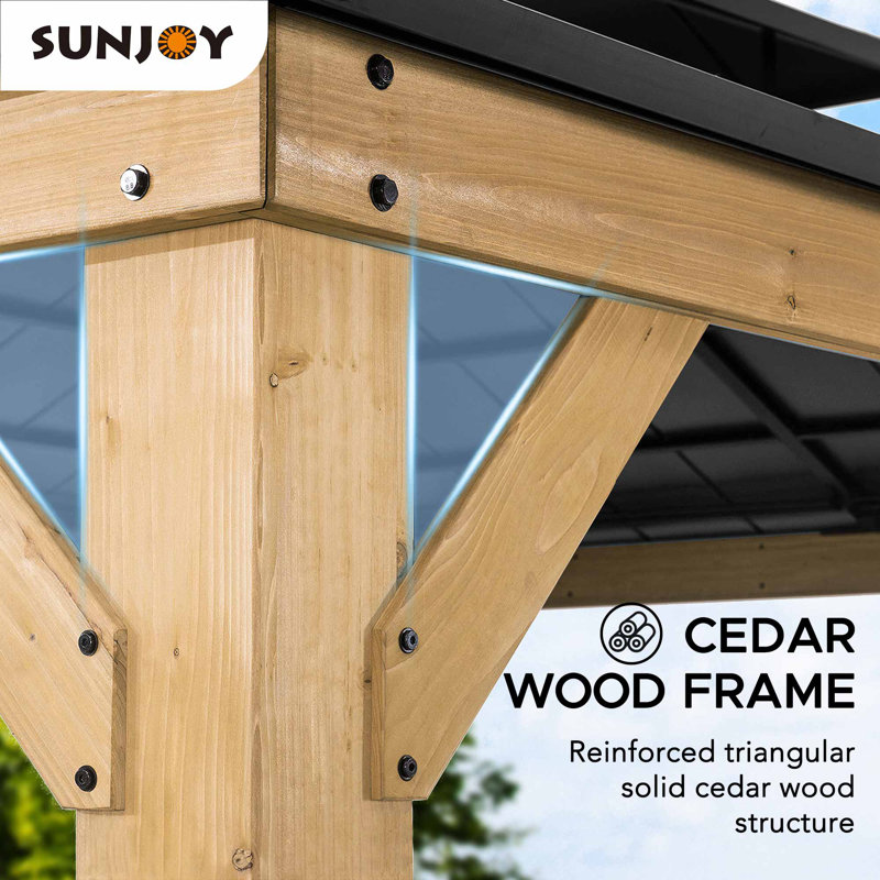 Sunjoy 11 ft. Black Steel Roof Cedar Wood Frame Gazebo