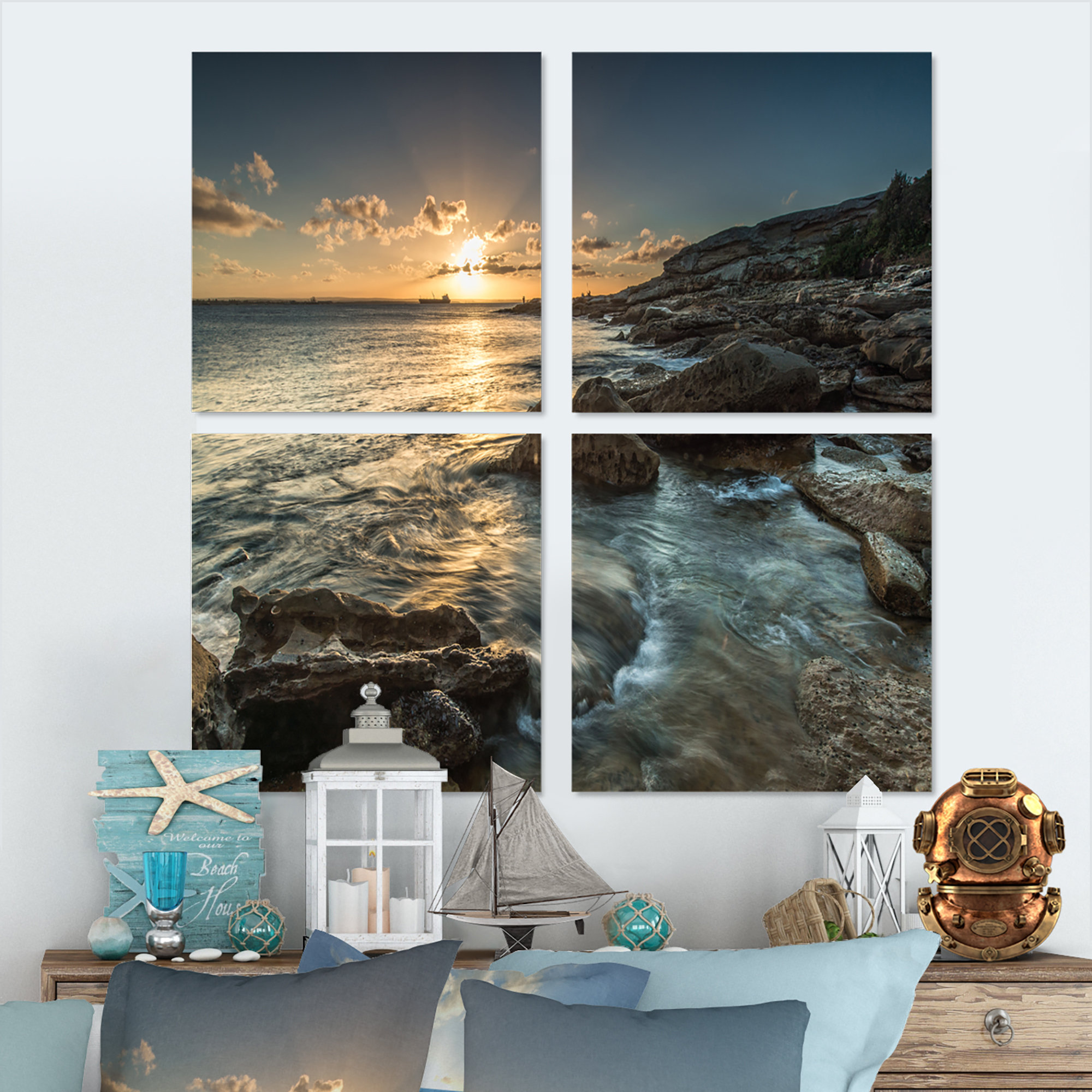 Rosecliff Heights Sydney Beach With Bright Sunset - Sea & Shore Canvas ...