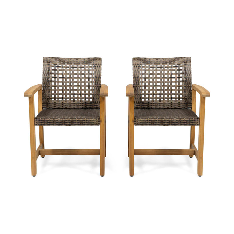 Acacia Wood and Rattan Dining Chairs Set for Outdoor Durability